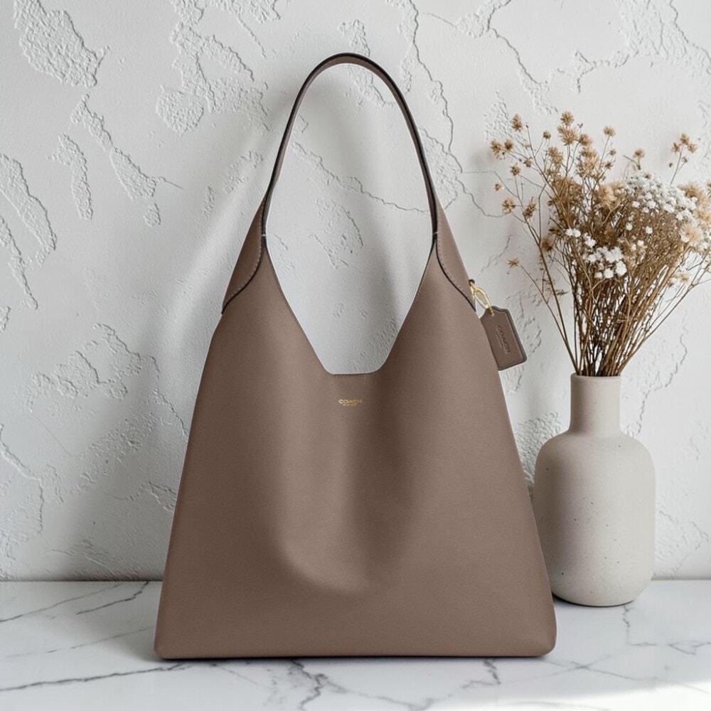 NWT Coach Brooklyn 39 Shoulder Bag Dark Stone Brass Leather Tote Hobo CU044